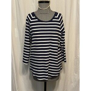 Old Navy Womens 3/4 Sleeve Stripe Knit Top Scoop Neck Blue White Stripes Small